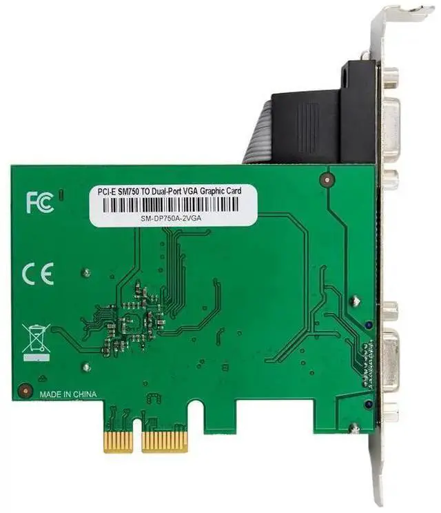 Alt view image 6 of 8 - PCIe x1 Dual VGA Graphics Card SM750, 2D GPU, 16MB-64MB DDR, Dual 300MHz DAC, 1920x1440, Wide Temp (-40°C to +85°C), for Industrial & Embedded Systems