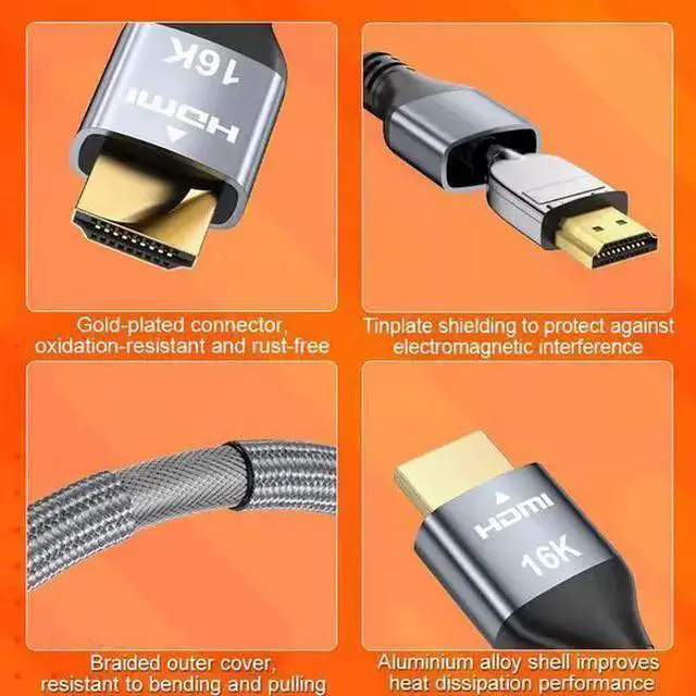 Alt view image 8 of 12 - Ultra96 HDMI 2.2 Cable - 16K@240Hz Ultra HD, 48Gbps Bandwidth, Gold-Plated Connectors, Braided Jacket for Next-Gen Projector, Monitor & Display