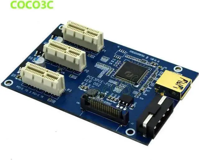 Alt view image 9 of 11 - 1 to 3 PCI express 1X slots Riser Card PCIe x1 to external 3 PCIe slot adapter PCI-e Port Multiplier Card