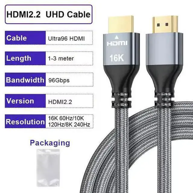 Alt view image 11 of 12 - Ultra96 HDMI 2.2 Cable - 16K@240Hz Ultra HD, 48Gbps Bandwidth, Gold-Plated Connectors, Braided Jacket for Next-Gen Projector, Monitor & Display