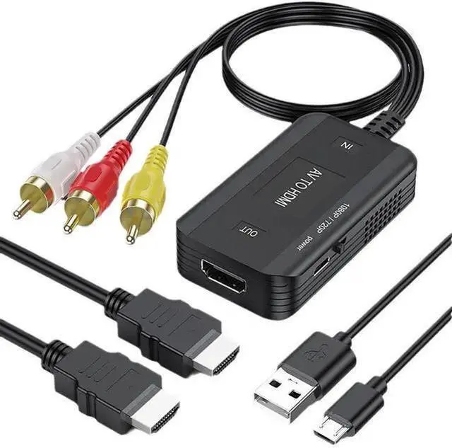 Alt view image 10 of 10 - AV to HDMI Converter 1080P RCA Composite to HDMI Adapter for TV/Monitor/Projector, Supports PS2/PS3/DVD/VHS/Game Console/Set-Top Box, with USB Power Cable + 1m HDMI Cable