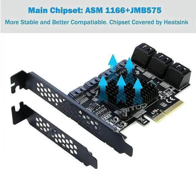 Alt view image 9 of 14 - PCIe x4 SATA Card, 10 Port SATA 6Gbps Controller Expansion Card with Low Profile Bracket, Support 10 SATA 3.0 Devices