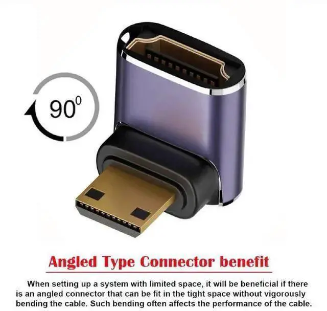 Alt view image 10 of 14 - 8K 60hz HDTV Mini HDMI 90 Degree Extender Gold Converter, Up Angled Mini HDMI Male to Female HDMI 2.1 UHD Extension Adapter