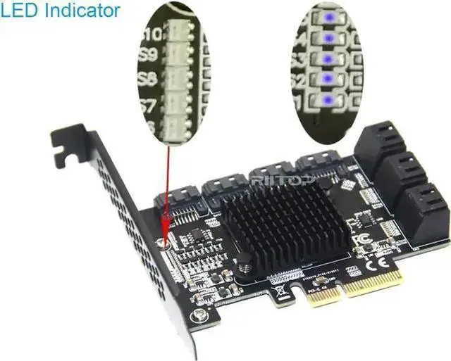 Alt view image 14 of 14 - PCIe x4 SATA Card, 10 Port SATA 6Gbps Controller Expansion Card with Low Profile Bracket, Support 10 SATA 3.0 Devices