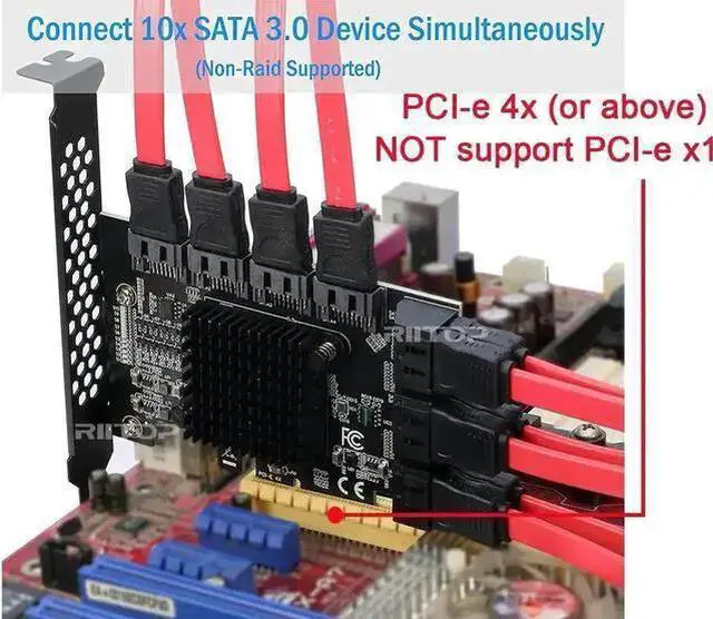 Alt view image 13 of 14 - PCIe x4 SATA Card, 10 Port SATA 6Gbps Controller Expansion Card with Low Profile Bracket, Support 10 SATA 3.0 Devices