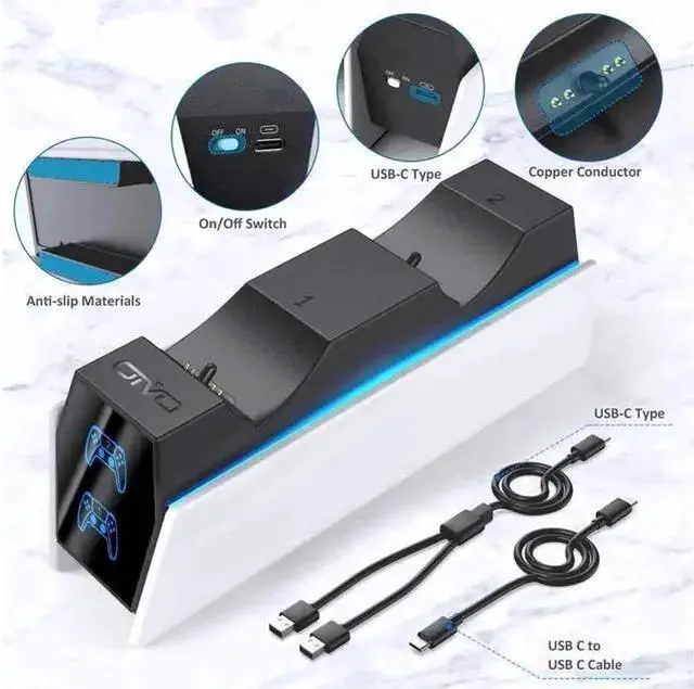 Alt view image 8 of 12 - WISDUM PS5 Controller Charger Dock Standation Compatible with Play Standation 5 DualSense Controller Remote Charger Docking Standation Fast Charging Dock Standation with 2 Types of Cable