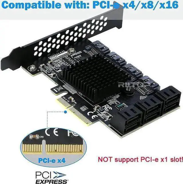 Alt view image 12 of 14 - PCIe x4 SATA Card, 10 Port SATA 6Gbps Controller Expansion Card with Low Profile Bracket, Support 10 SATA 3.0 Devices
