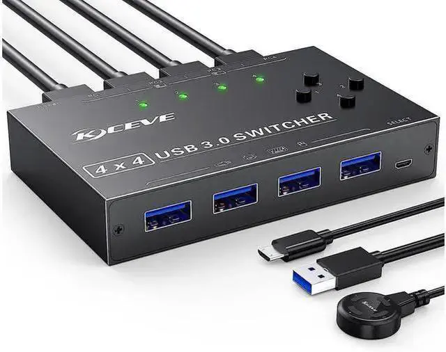 Alt view image 8 of 14 - 4x4 USB 3.0 Switch, 4 Port USB Switch Selector for 4 Computers Sharing 4 USB Devices, Keyboard Mouse Switch, USB Switcher Compatible with Mac/Windows/Linux,Wired Remote and 4 USB 3.0 Cable Included