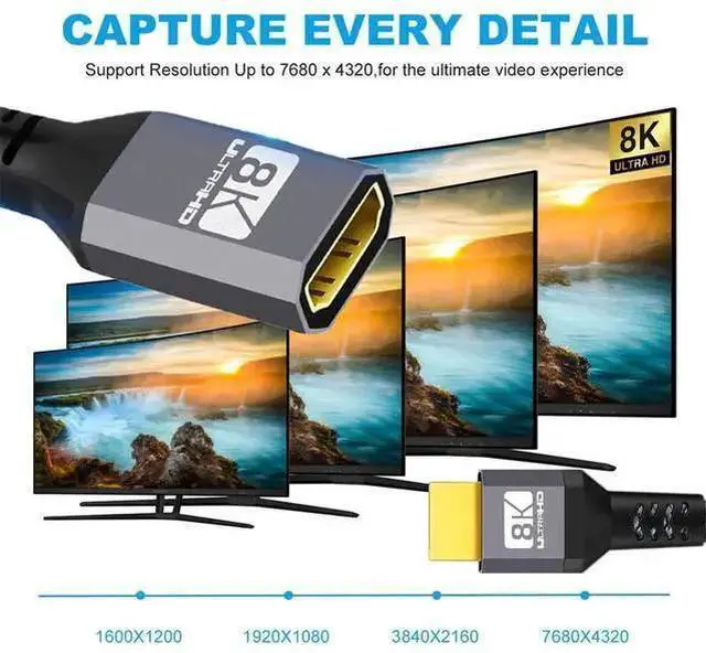 Alt view image 14 of 14 - HDMI 2.1 Extension Cable Male to Female Ultra-HD 8K 60hz 4K 120hz 48Gbs with Audio 3D HDMI Cord Black 0.5M