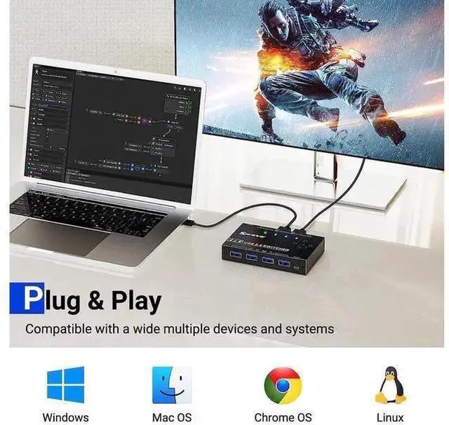 Alt view image 13 of 14 - 4x4 USB 3.0 Switch, 4 Port USB Switch Selector for 4 Computers Sharing 4 USB Devices, Keyboard Mouse Switch, USB Switcher Compatible with Mac/Windows/Linux,Wired Remote and 4 USB 3.0 Cable Included