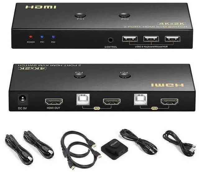 Alt view image 8 of 14 - KVM Switch HDMI 2 Port 4K @60Hz, 2x1 HDMI KVM Switch for 2 Computers Sharing 1 Monitor and 3 USB Devices, with Extension Control Switch and 2 USB Cable & 2 HDMI Cable eokCXOY