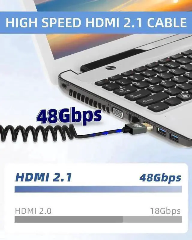 Alt view image 12 of 14 - 8K Mini HDMI to HMDI Coiled Cable 2.2FT, Spring Spiral HDMI to Mini HDMI Cable, Short HDMI Cable 2.1 8K@60Hz 48Gbps for Camera/Camcorder/HDTV/Tablet