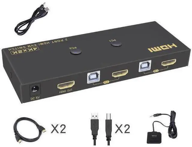 Alt view image 14 of 14 - KVM Switch HDMI 2 Port 4K @60Hz, 2x1 HDMI KVM Switch for 2 Computers Sharing 1 Monitor and 3 USB Devices, with Extension Control Switch and 2 USB Cable & 2 HDMI Cable eokCXOY