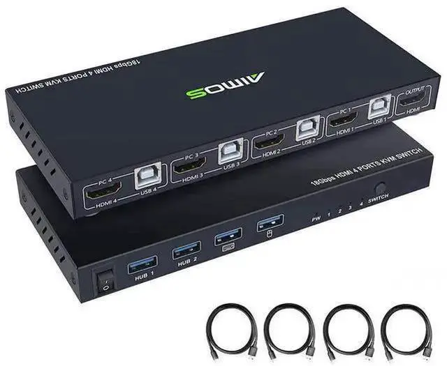 Alt view image 8 of 14 - KVM Switch HDMI 4K @60Hz 4 Port Box, USB Switch with 4 USB 2.0 Hubs, 4 in 1 Out HDMI KVM Switch Support Wireless Keyboard and Mouse and hotkey Switching, No Power Require eokCXOY