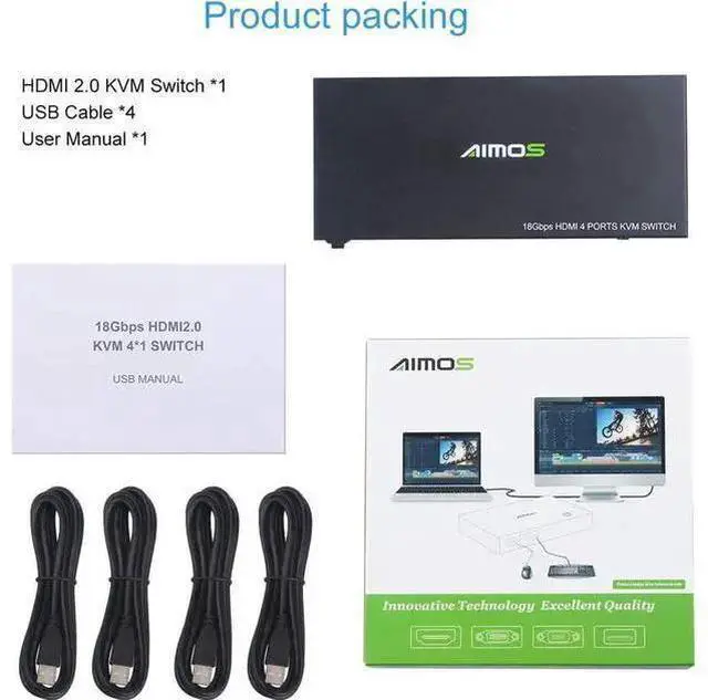 Alt view image 14 of 14 - KVM Switch HDMI 4K @60Hz 4 Port Box, USB Switch with 4 USB 2.0 Hubs, 4 in 1 Out HDMI KVM Switch Support Wireless Keyboard and Mouse and hotkey Switching, No Power Require eokCXOY