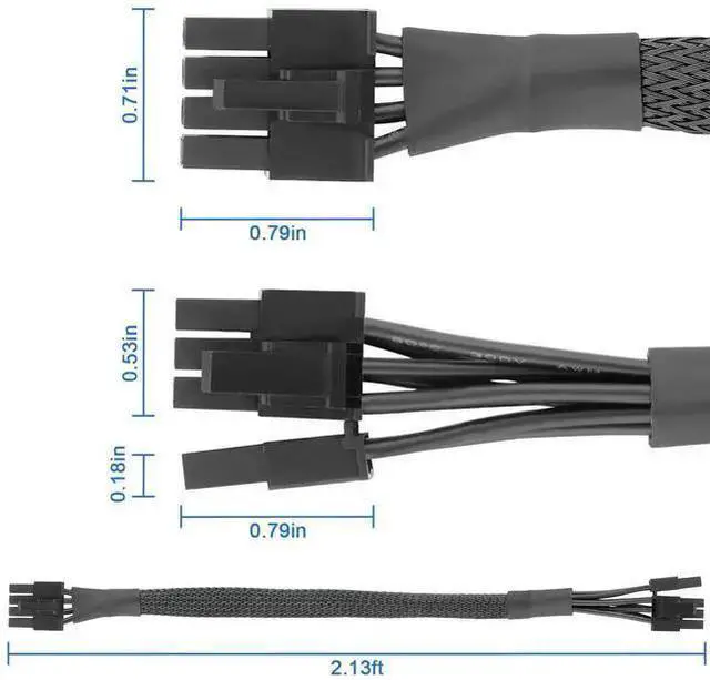 Alt view image 10 of 12 - PCIe Cable 8 Pin to 6+2 Pin GPU Power Extension - 65CM 18AWG Modular PSU Cable for C orsair, Thermaltake, ARESGAME Power Supply