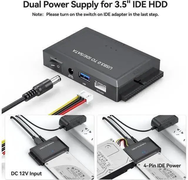 Alt view image 12 of 14 - Hard Drive Reader SATA IDE to USB 3.0 Adapter, USB 3.0 to SATA/IDE Hard Drive Ultra Recovery Converter Kit Data Retrieval Device for 2.5" 3.5" HDD SSD Hard Drive Disk 5.25" DVD/CD-ROM Optical Drive