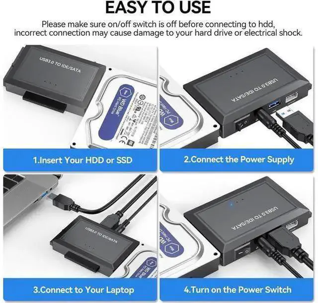 Alt view image 14 of 14 - Hard Drive Reader SATA IDE to USB 3.0 Adapter, USB 3.0 to SATA/IDE Hard Drive Ultra Recovery Converter Kit Data Retrieval Device for 2.5" 3.5" HDD SSD Hard Drive Disk 5.25" DVD/CD-ROM Optical Drive