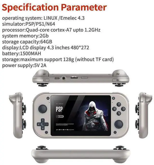 Alt view image 9 of 10 - M17 Handheld Game Console & TV Box 4K Output, 64GB, 20,000+ Games, 4.3" Screen, 2000mAh, Retro Emulator