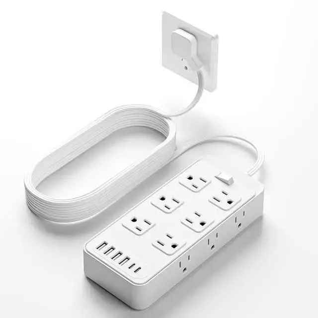 Alt view image 6 of 10 - US Power Strip, 4-Outlet Surge Protector with 4 USB Ports (2 USB-A + 2 USB-C), 1250W 10A, 1.5m Extension Cord Overload Protection, Wall Mountable for Home Office