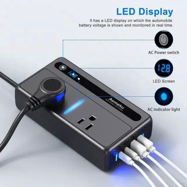 Alt view image 11 of 12 - 300W Car Power Inverter, 12V DC to 110V AC Converter with 2 AC Outlets & 2 USB Ports PD Fast Charging, Universal Socket for Laptop, Phone, Tablet For Car, Truck, RV