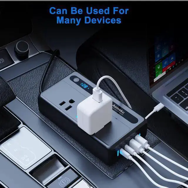Alt view image 9 of 12 - 300W Car Power Inverter, 12V DC to 110V AC Converter with 2 AC Outlets & 2 USB Ports PD Fast Charging, Universal Socket for Laptop, Phone, Tablet For Car, Truck, RV