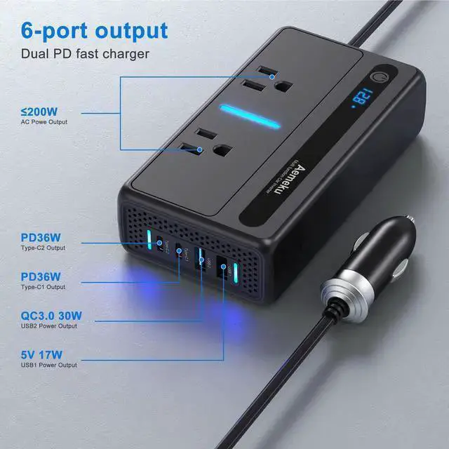 Alt view image 8 of 12 - 300W Car Power Inverter, 12V DC to 110V AC Converter with 2 AC Outlets & 2 USB Ports PD Fast Charging, Universal Socket for Laptop, Phone, Tablet For Car, Truck, RV