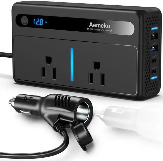 Alt view image 10 of 12 - 300W Car Power Inverter, 12V DC to 110V AC Converter with 2 AC Outlets & 2 USB Ports PD Fast Charging, Universal Socket for Laptop, Phone, Tablet For Car, Truck, RV