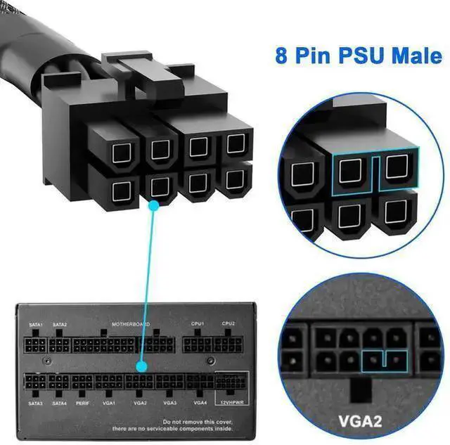 Alt view image 8 of 12 - PCIe Cable for E VGA Power Supply, PCIe 8 Pin Male to 6+2 Pin Male, 18AWG 10A E VGA Supernova Cables -23.6 inch (60cm)