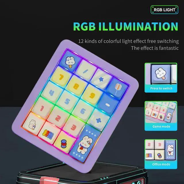 Alt view image 3 of 7 - WISDUM K812 Wired Mechanical Numeric Keypad, 19-Key Hot-Swappable RGB Numpad, Macro Programmable, Detachable Type-C Cable, Game/Office Mode Switch for PC/Laptop/Desktop (Purple)