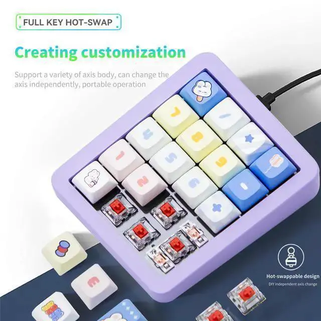 Alt view image 2 of 7 - WISDUM K812 Wired Mechanical Numeric Keypad, 19-Key Hot-Swappable RGB Numpad, Macro Programmable, Detachable Type-C Cable, Game/Office Mode Switch for PC/Laptop/Desktop (Purple)