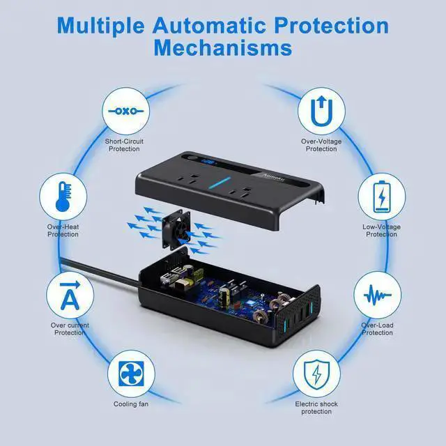 Alt view image 12 of 12 - 300W Car Power Inverter, 12V DC to 110V AC Converter with 2 AC Outlets & 2 USB Ports PD Fast Charging, Universal Socket for Laptop, Phone, Tablet For Car, Truck, RV