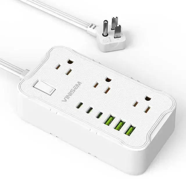 Alt view image 6 of 10 - US Desktop Power Strip, 6-Outlet Surge Protector with 2 USB Ports (5V/2.1A), 2m Extension Cord 2500W/10A, Wall Mountable for Home Office