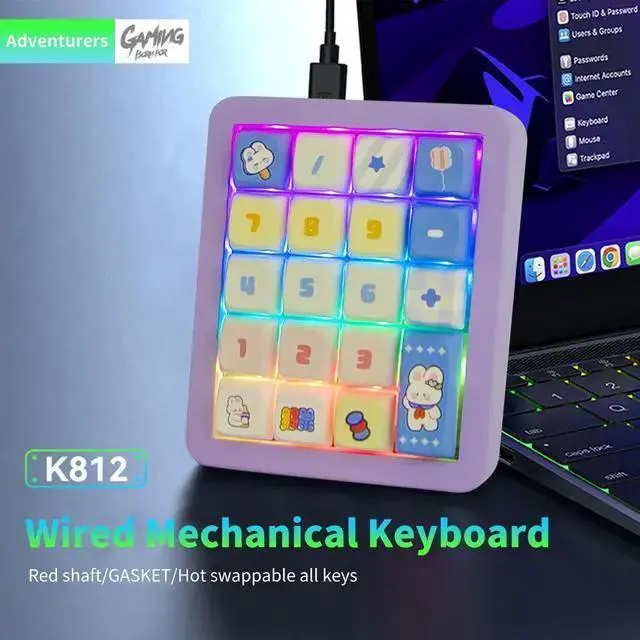 Alt view image 6 of 7 - WISDUM K812 Wired Mechanical Numeric Keypad, 19-Key Hot-Swappable RGB Numpad, Macro Programmable, Detachable Type-C Cable, Game/Office Mode Switch for PC/Laptop/Desktop (Purple)