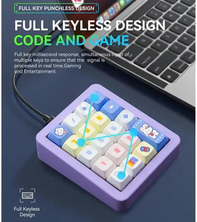 Alt view image 7 of 7 - WISDUM K812 Wired Mechanical Numeric Keypad, 19-Key Hot-Swappable RGB Numpad, Macro Programmable, Detachable Type-C Cable, Game/Office Mode Switch for PC/Laptop/Desktop (Purple)