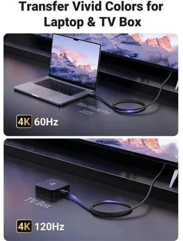 Alt view image 3 of 7 - WISDUM 8K HDMI 2.1 Cable Ultra High Speed 48Gbps 4K 120Hz HDMI Braided Cord Dynamic HDR Vision HDR 10 eARC HDMI Cable Compatible with MacBook pro 2021 PS5 PS4 Xbox Roku UHD TV Blu-ray Projector 6FT