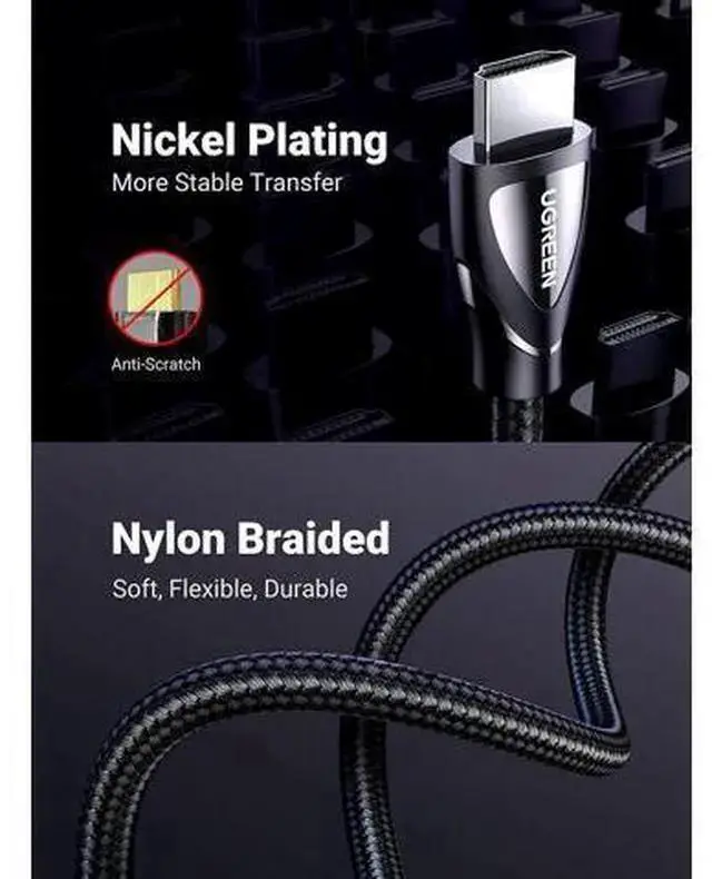 Alt view image 5 of 7 - WISDUM 8K HDMI 2.1 Cable Ultra High Speed 48Gbps 4K 120Hz HDMI Braided Cord Dynamic HDR Vision HDR 10 eARC HDMI Cable Compatible with MacBook pro 2021 PS5 PS4 Xbox Roku UHD TV Blu-ray Projector 6FT