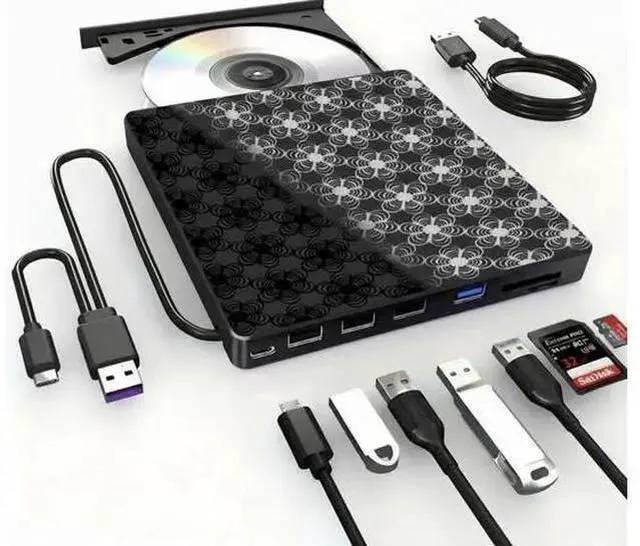 Main image of WISDUM External CD/DVD Drive for Laptop, DVD Player, 8 in 1 USB 3.0 Ultra-Slim Portable, CD Burner External Disk Drive Optical Compatible with with Desktop PC Windows 11/10/8 Linux Mac OS Mac MacBook
