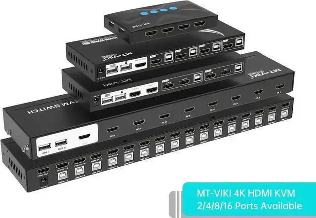 Alt view image 8 of 12 - 8 Port KVM Switch HDMI, MT-VIKI 4K@30Hz Rack Mount KVM HDMI Switch w/IR Remote & Wire-Desktop Controller & 8 HDMI KVM Cables