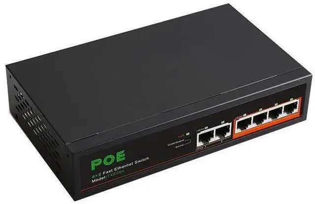 Alt view image 5 of 5 - 6-Port PoE Switch 4 x PoE Ports + 2 x Uplink Ports, 52V, 62W Total Power, 30W per Port, VLAN Support, 250m Long-Distance Transmission, for IP Camera & Surveillance Systems