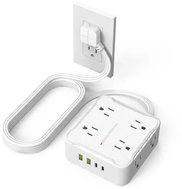 Alt view image 5 of 8 - US 8-Outlet Smart Power Strip with 2 USB Ports (5V/2.1A), 2m Extension Cord Surge Protector, Master Switch for Home Office 2500W/10A, Wall Mountable