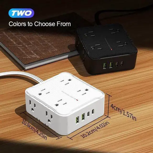 Alt view image 6 of 8 - US 8-Outlet Smart Power Strip with 2 USB Ports (5V/2.1A), 2m Extension Cord Surge Protector, Master Switch for Home Office 2500W/10A, Wall Mountable