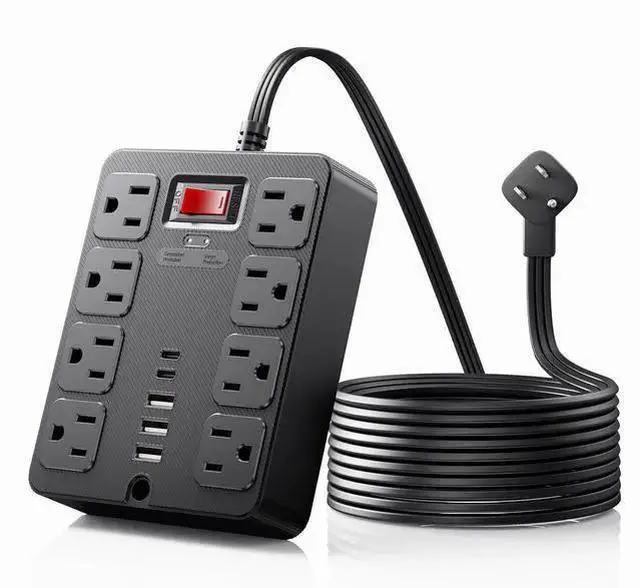 Alt view image 6 of 10 - PC23 US Smart Power Strip, 8-Outlet Surge Protector with 4 USB Ports (2 USB-A + 2 USB-C), 1250W 10A Multiple Cable Length Options (1.5m to 7.5m) for Home Office Black