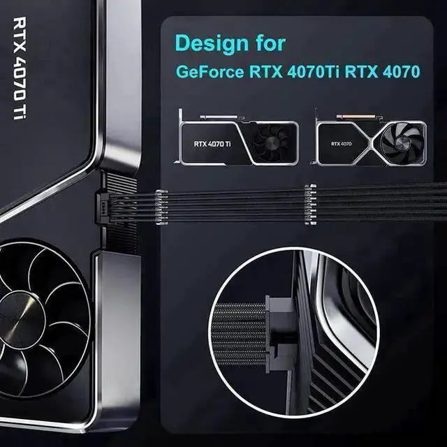 Alt view image 9 of 14 - WISDUM PCIE 5.0 RTX 4070Ti 16Pin GPU Power Extension Cable, PCI-e 5.0 12VHPWR GPU Cable Adapter 16Pin(12+4) Male to 2X8Pin Female Extension Cord Designed for Geforce RTX 4070 4070 Super-13Inch Black