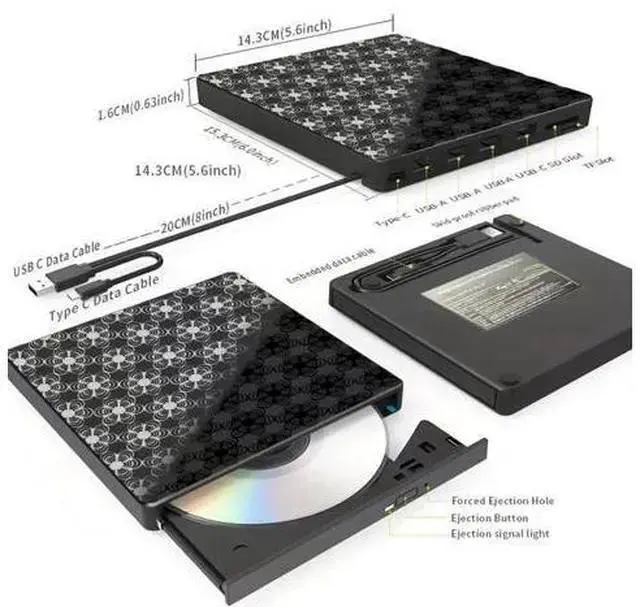 Alt view image 4 of 7 - WISDUM External CD/DVD Drive for Laptop, DVD Player, 8 in 1 USB 3.0 Ultra-Slim Portable, CD Burner External Disk Drive Optical Compatible with with Desktop PC Windows 11/10/8 Linux Mac OS Mac MacBook