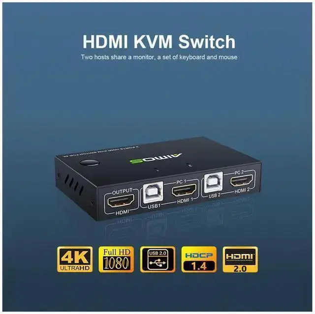 Alt view image 8 of 12 - HDMI KVM Switcher 4K@30Hz 2 In 1 Out KVM Switcher Keyboard Mouse USB Shared Display Synchronization Controller USB KVM Switch eokCXOY