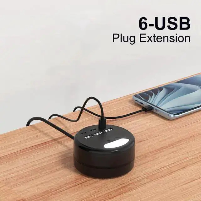 Alt view image 6 of 8 - Retractable US Power Strip, 6-Outlet Surge Protector with 2 USB Ports (5V/2.1A), 1.2m Extension Cord Space-Saving Retractable Design for Dorm, Travel, Home Office 1250W/10A