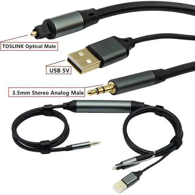 Alt view image 9 of 10 - TOSLINK to 3.5mm Analog Audio Converter Cable Optical to Aux Adapter with Built-in DAC, USB Powered, Supports 24bit/192kHz, for TV, Game Console, Soundbar, Headphone