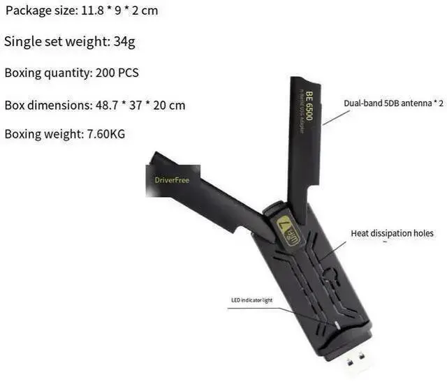 Alt view image 7 of 7 - WiFi 7 USB Wireless Adapter Tri-Band 6GHz/5GHz/2.4GHz, 688+2882+2882Mbps, USB 3.0, Driver-Free, External Dual Antennas, for Windows 10/11 Desktop & Laptop