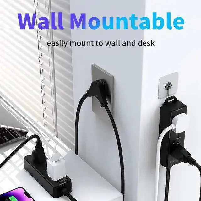 Alt view image 7 of 8 - US 6-Outlet Power Strip, 3.8m Long Extension Cord with 2 USB-A Ports (5V/2.1A) Surge Protection, Desktop & Bedside Multi-Outlet Expander for Home Office 1250W/10A